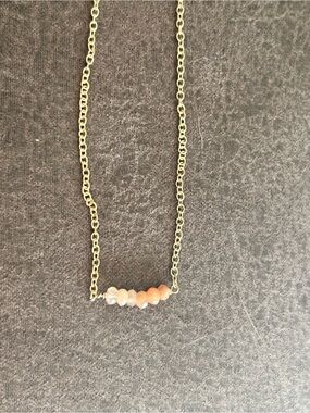 Gold Chain Necklace with Peach and Ivory Beads - Women Jewelry